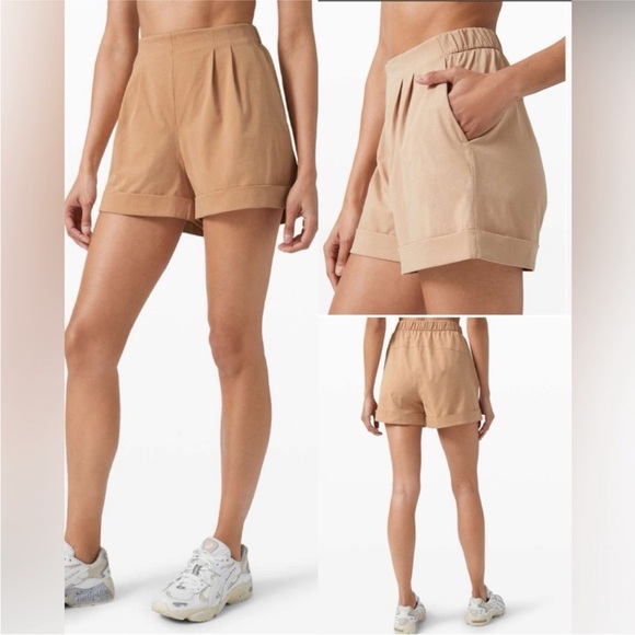 Lululemon Practical Play Short 3.5" 2 XS Beech Wood tan khaki pull on travel - Picture 1 of 11
